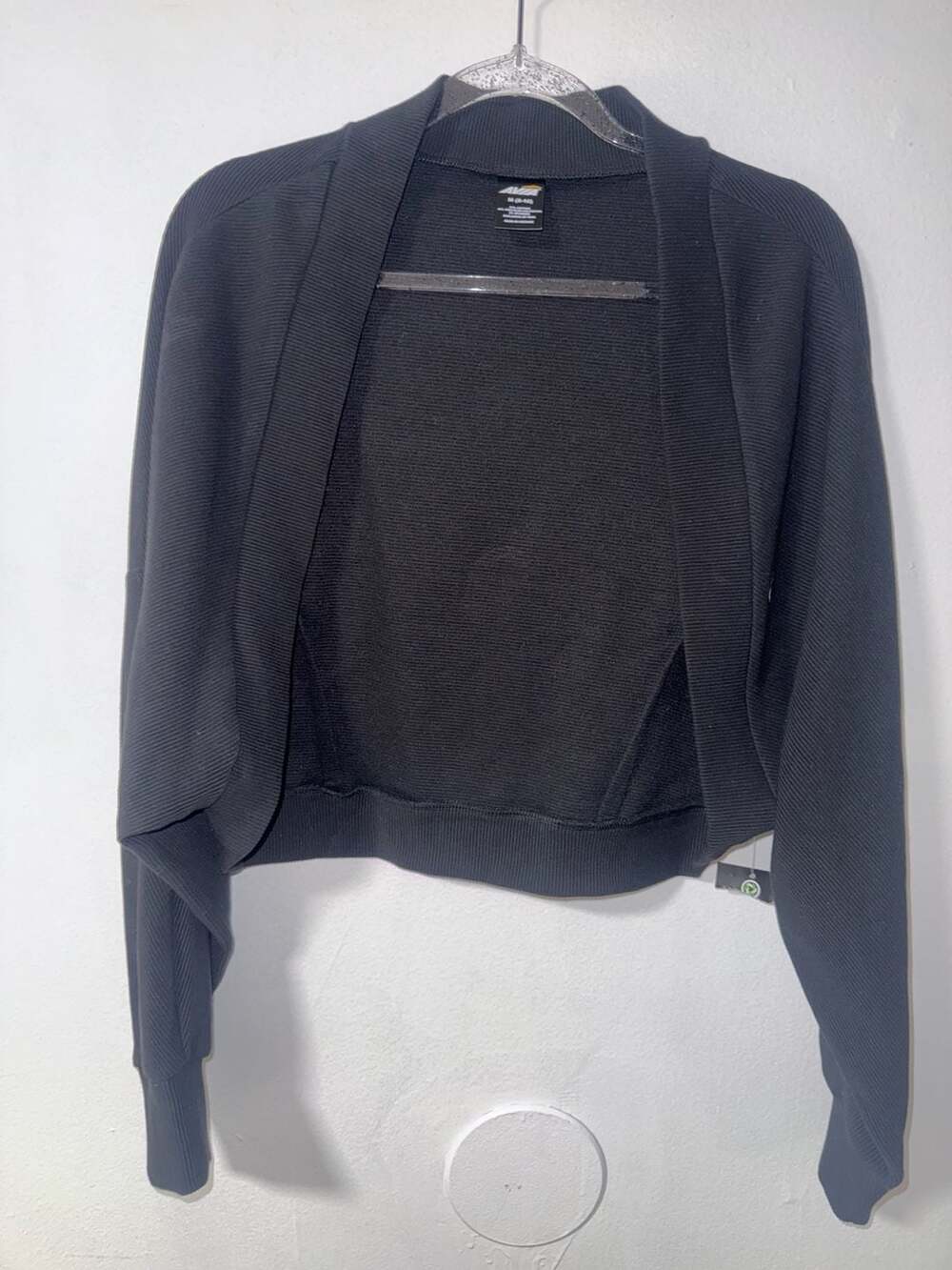 Avia Black Ottoman Shrug Cropped Open Front Cardigan M 8-10
